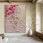“Textured Pink Roses” - Impasto Floral Painting On Canvas PT1985