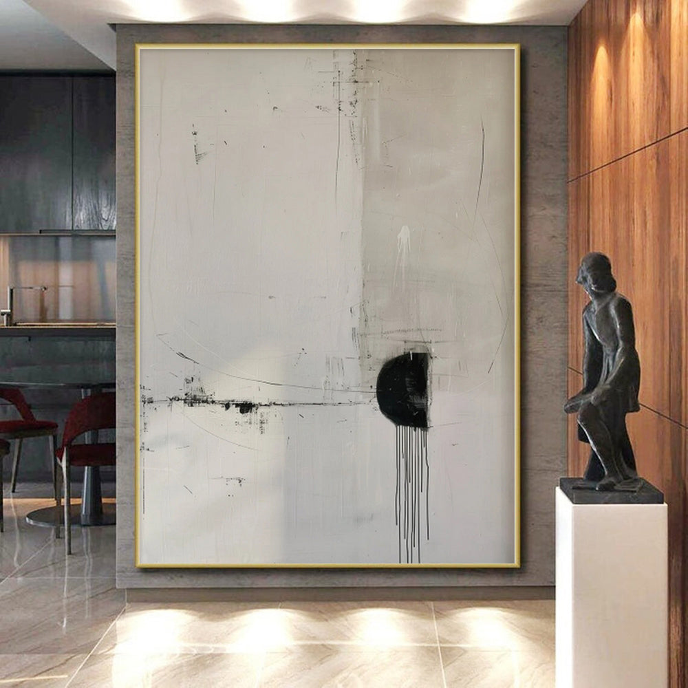“Minimalist Black - White Dripping Abstract” - Minimalist Abstract Painting On Canvas PS0274