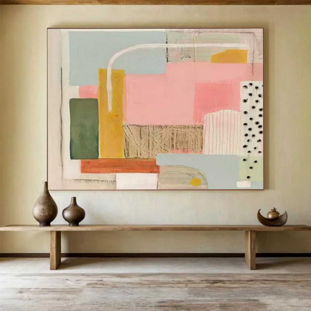 “Pastel Geometric Collage” - Modern Abstract Painting On Canvas PT204