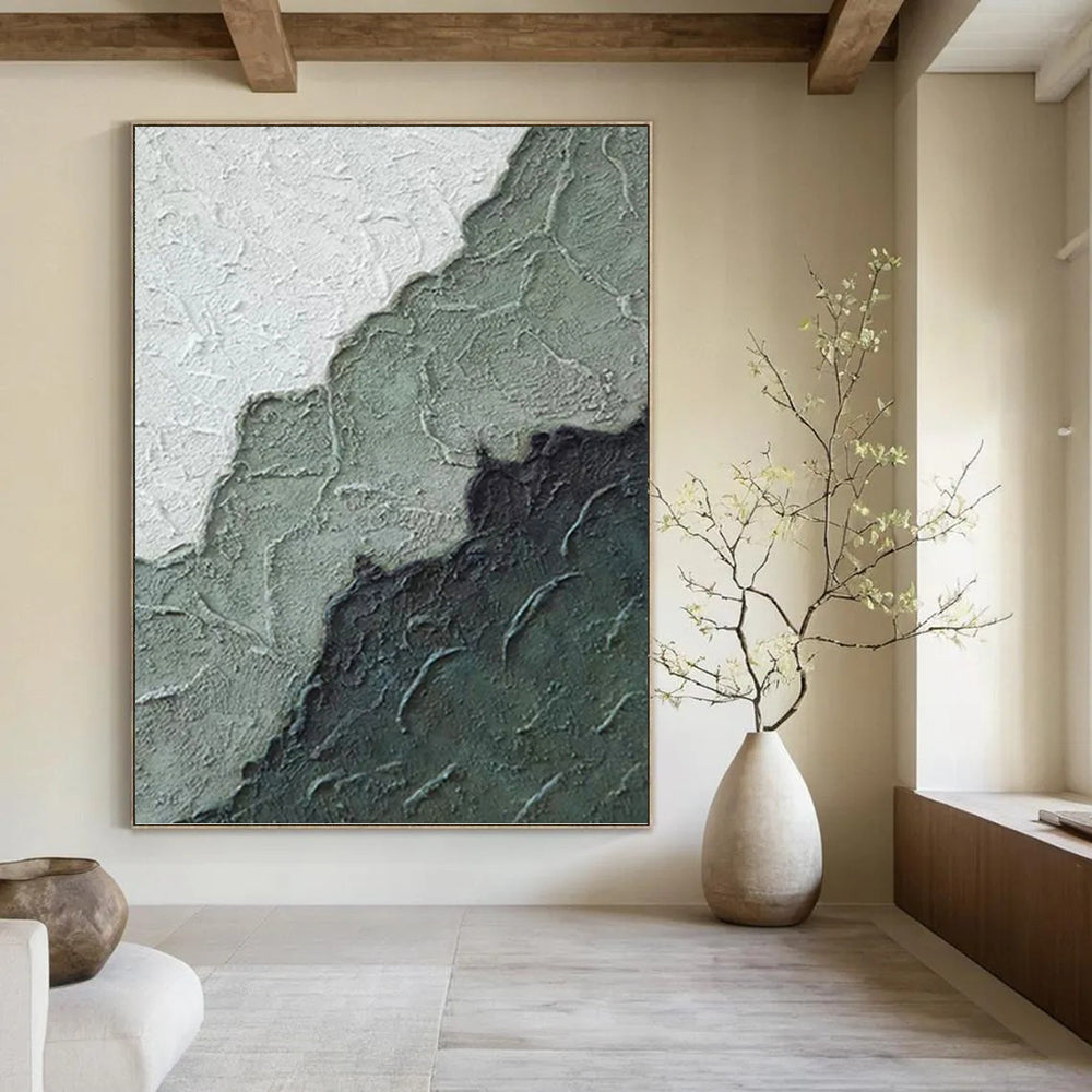 “Textured Green - Grey Abstract” - Minimalist Abstract Painting On Canvas PT1212