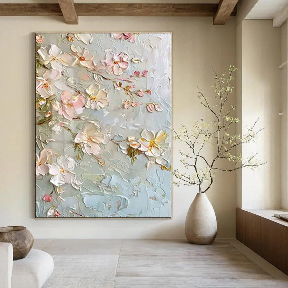 “Light - Colored Floral Relief” - Realist - Inspired Floral Painting On Canvas PT1392