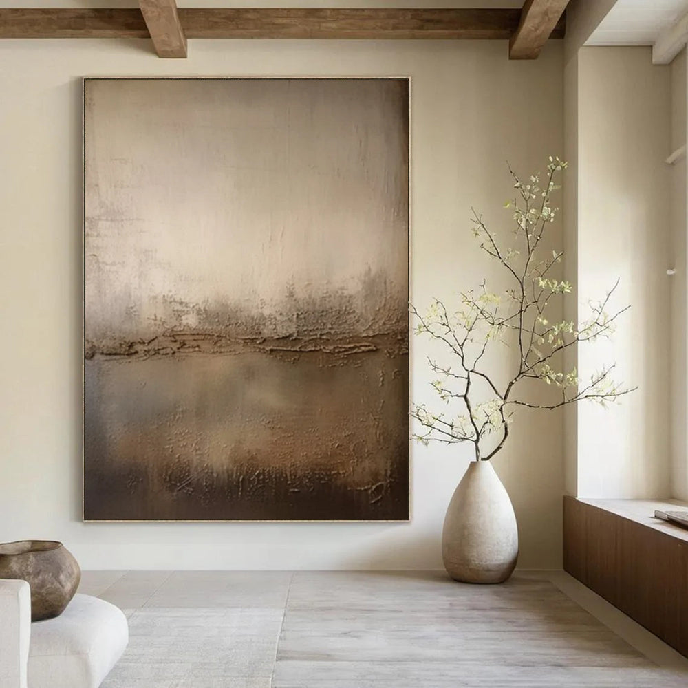 Beige, Brown with Textured Layers "Earthy Horizon" Abstract Painting On Canvas PS1467