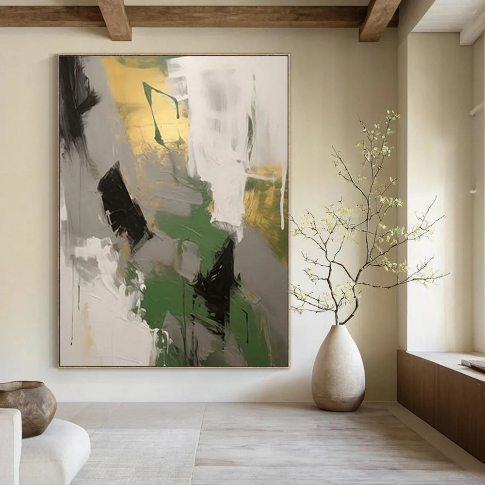 Green - Gray - Gold Abstract Dynamics Painting On Canvas DS115