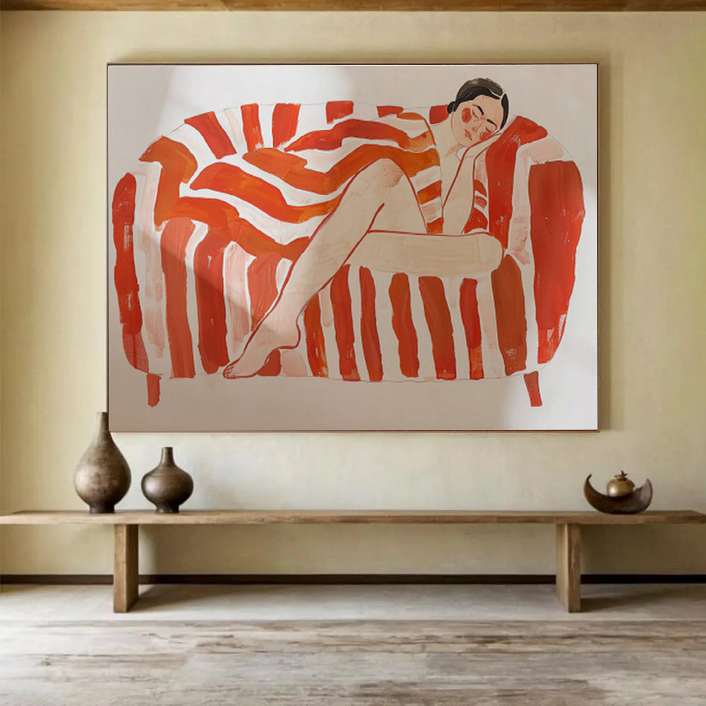 Figurative Abstract on Striped Sofa Painting On Canvas DKS087