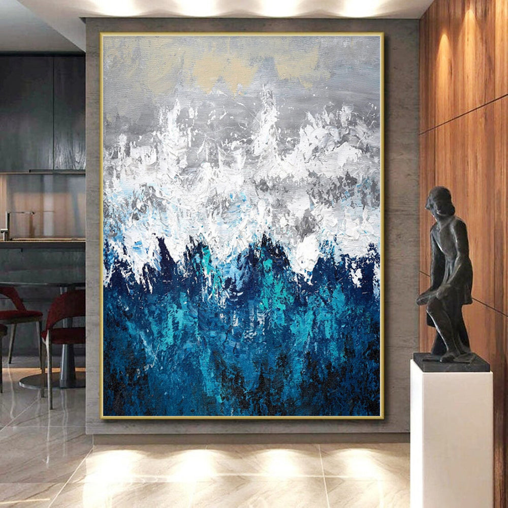“Grey - Blue Abstract Mountain - like Scene” - Impressionistic Abstract Painting On Canvas PS0286