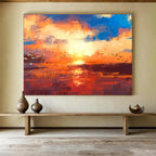 “Colorful Birds at Sunset Abstract” - Lively Landscape Painting On Canvas DKS387