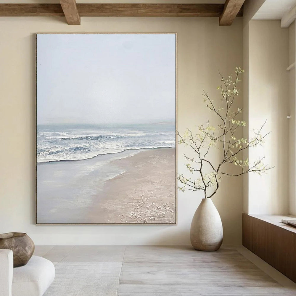 “Grey Beach & Waves” - Serene Landscape Painting On Canvas DS310