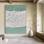 “Green - White Textured Roses” - Textured Abstract Painting On Canvas PT1269