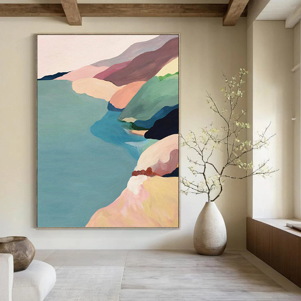 “Pastel Abstract Landscape of Mountains & Sea” - Abstract - Inspired Landscape Painting On Canvas PT1413