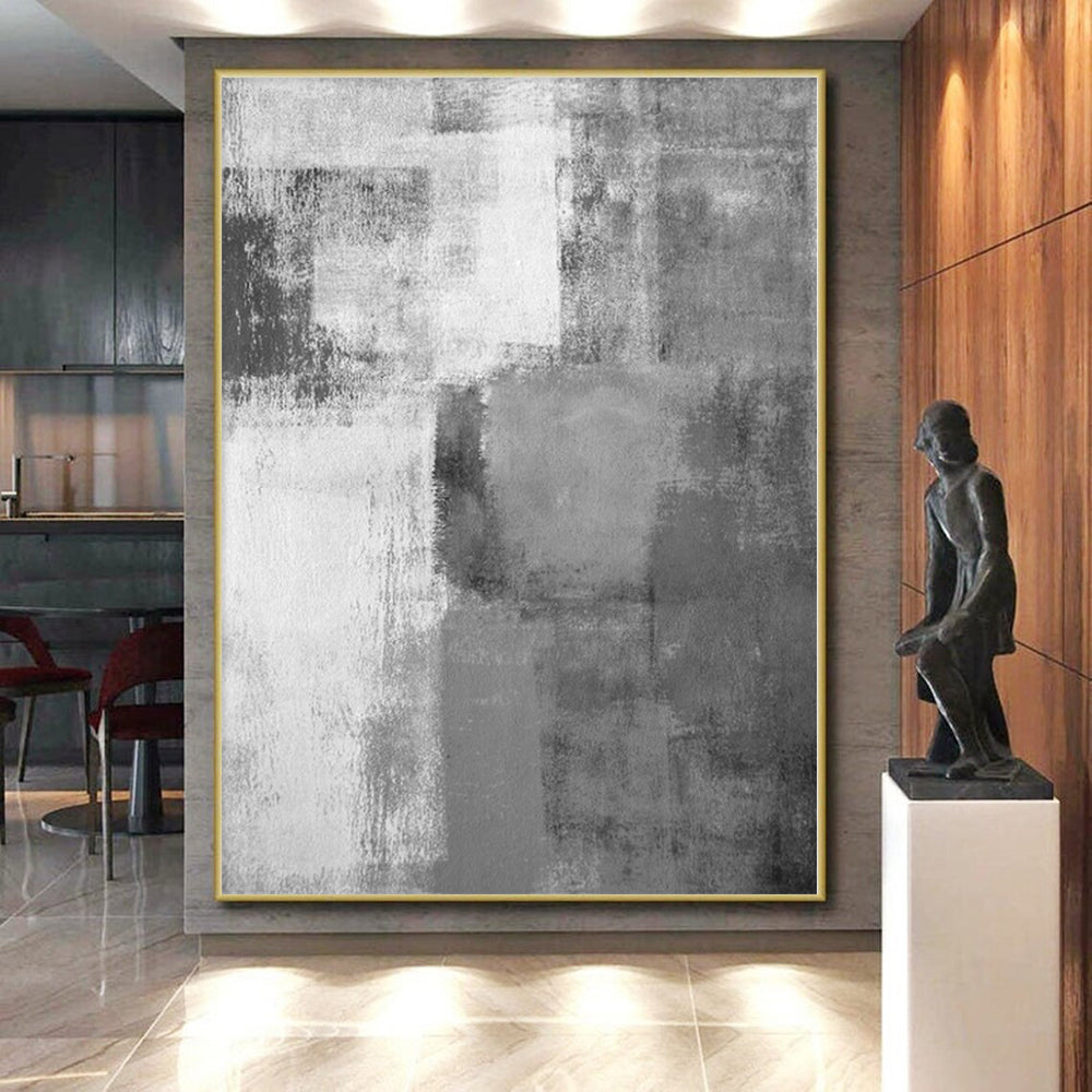 “Monochrome Grey Abstract Soft Blocks” Painting On Canvas PS0377