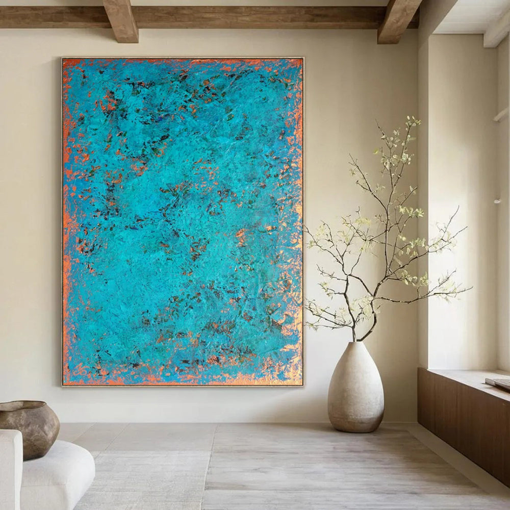 “Turquoise - Copper Textured” - Abstract Impasto Painting On Canvas PT2323