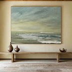 “Muted Coastal Landscape in Greens and Grays” - Subtle Seascape Oil Painting On Canvas PT027