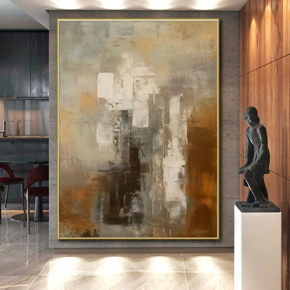 “Muted Abstract Urban” - Gray, Brown, Beige Abstract Urban Painting PS0602