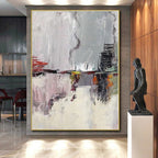 “Gray - Toned Abstract Scene” - Gray, Red, Yellow Abstract Landscape - Inspired Painting On Canvas PS0402