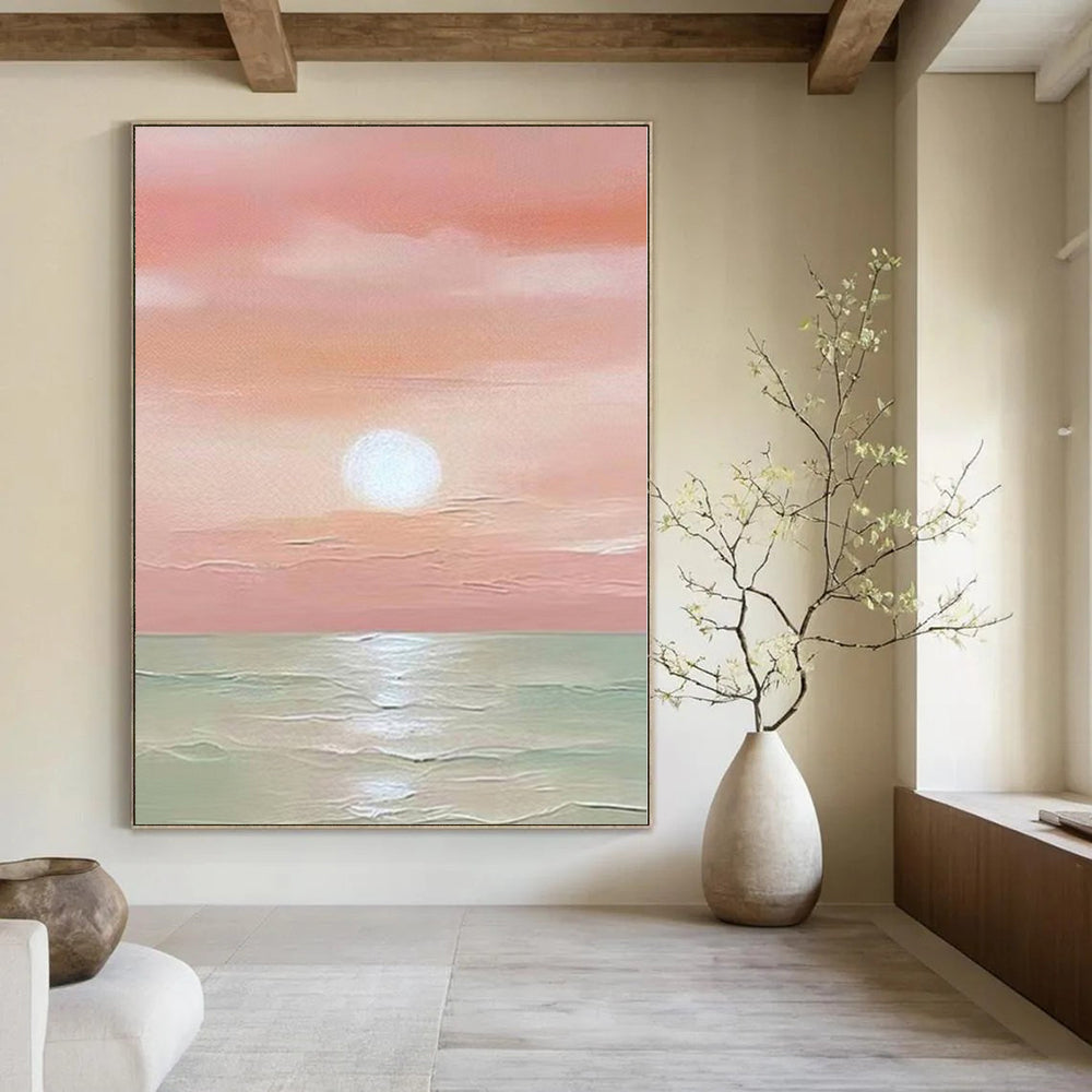 “Pink Sunset Over Sea” - Coastal Abstract Painting On Canvas PS0184