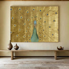 “Golden Peacock Display” - Gold, Blue & Green Animal, Ornate Oil Painting On Canvas DKS740