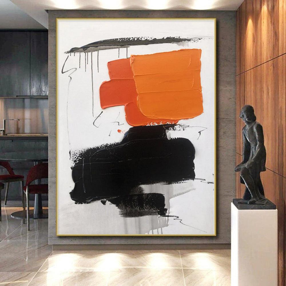 “Orange - Black Expressive Abstraction” - Orange, Black, Gray Abstract Painting On Canvas PS0490