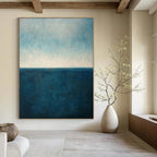 “Blue - White Sea Horizon” - Minimalist Seascape Painting On Canvas PT2326