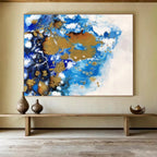 “Blue - Gold Fluid Abstract” Abstract Painting On Canvas DKS167