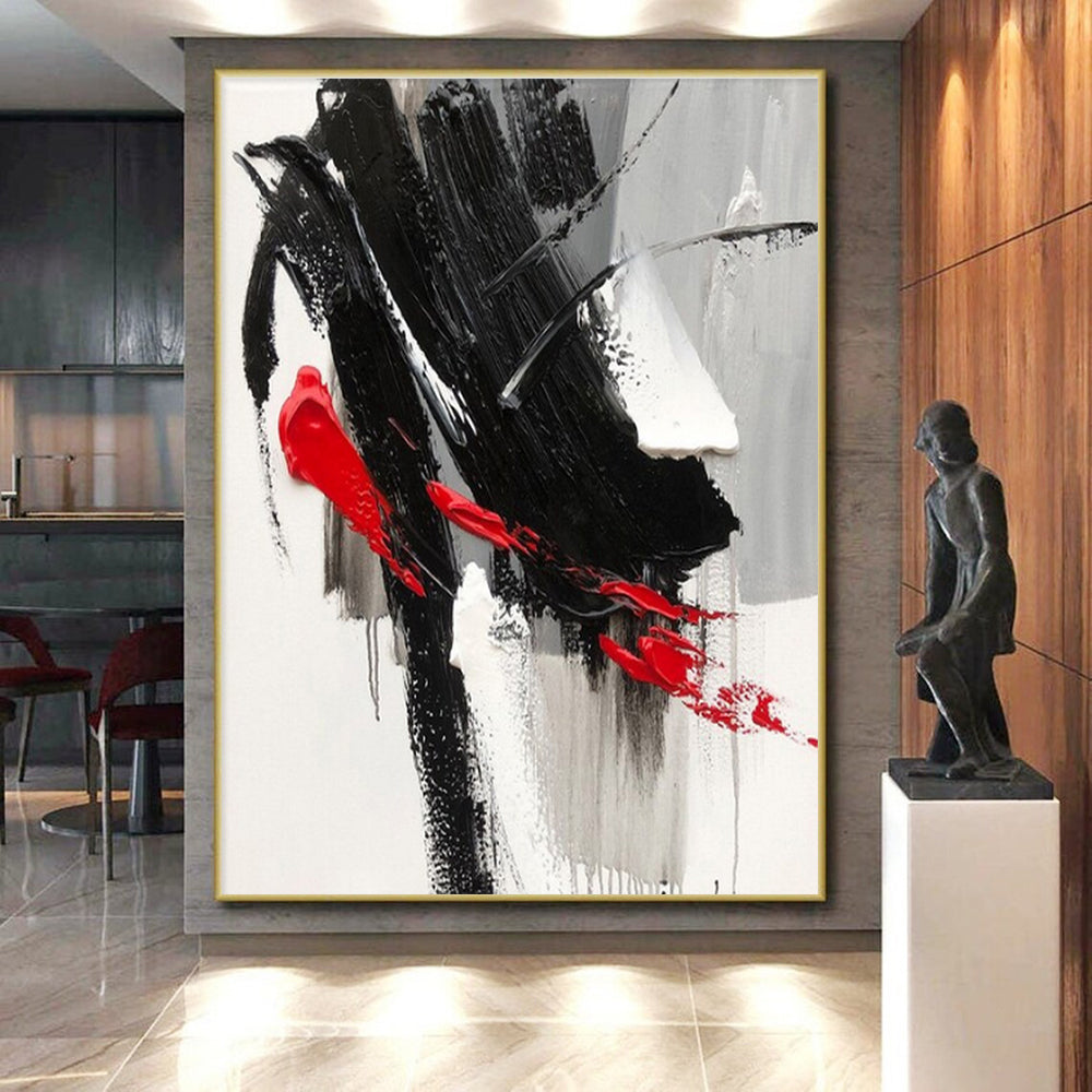 Red, Black, Gray, White Dramatic Streaks “Passion Unleashed” - Painting On Canvas PS0787