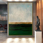 “Gold - Green Sea Horizon” - Green, Gray, Gold, Blue Abstract Seascape Painting On Canvas PS0644