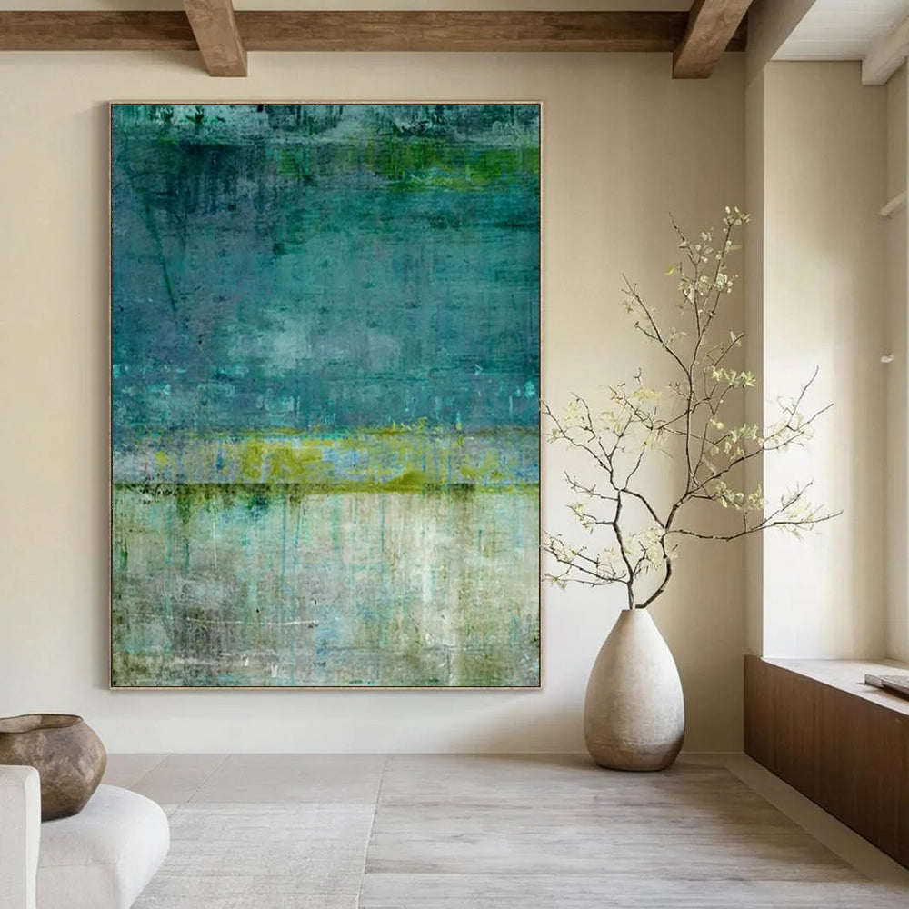 “Teal and Green Textured Abstract” - Abstract Expressionist Painting On Canvas PT2272