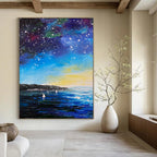 “Starry Night Ocean with Sailboats” - Impressionist Night Sky Painting On Canvas PT1901