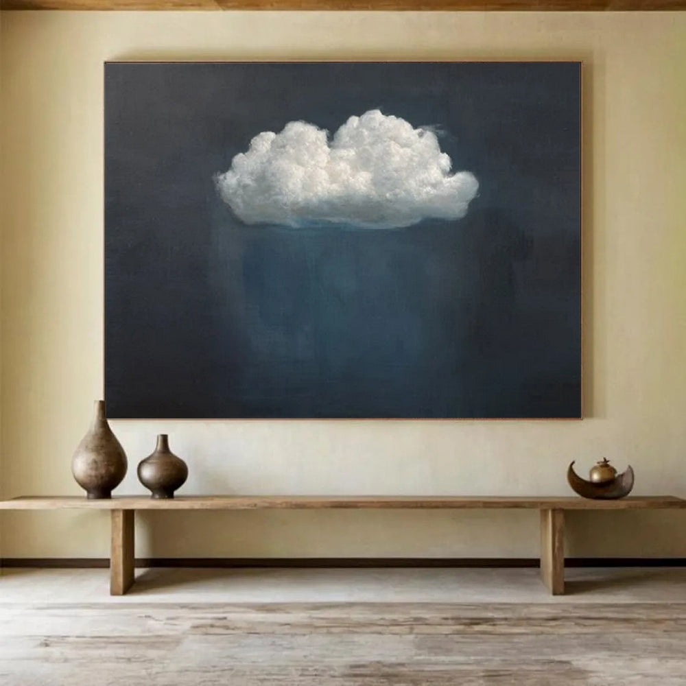 “White Cloud on Dark Blue” - Dreamy Simplicity Painting On Canvas PT1524