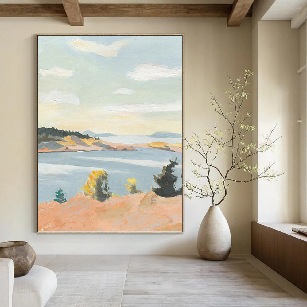 “Sunset Lakeside View” - Warm Hues, Lake & Landscape Painting On Canvas PT1460