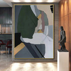 “Green - Grey - White Abstract Geometric Forms” - Subtle Abstract Painting On Canvas PS0350