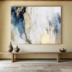 Blue, Gold, and White Abstract Modern Abstract Painting On Canvas DKS128