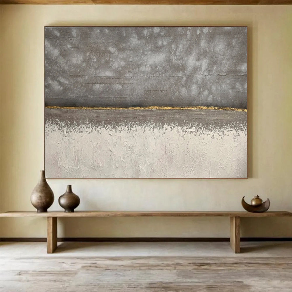 Minimalist Grey with Gold Accent Abstract Painting On Canvas DKS172
