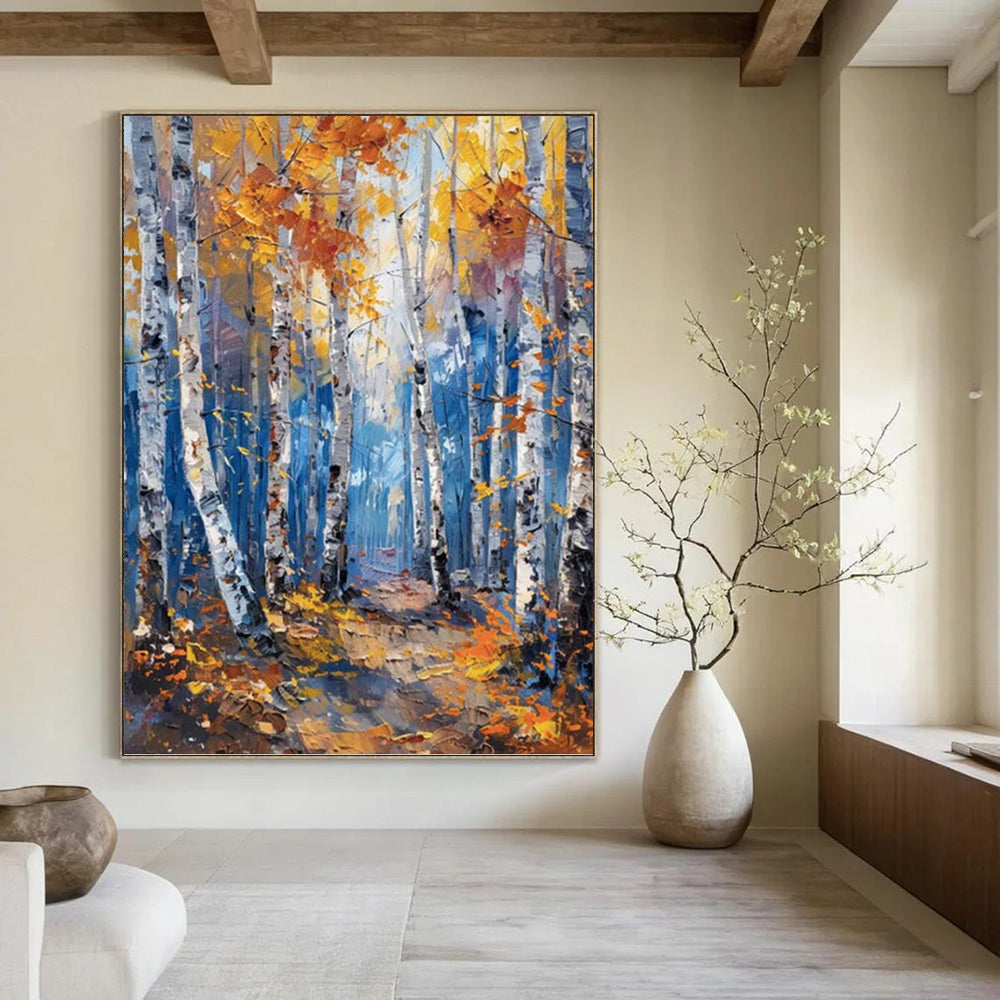 “Autumn Forest in Gold & Blue” - Impressionist - Inspired Landscape Painting On Canvas PT1406