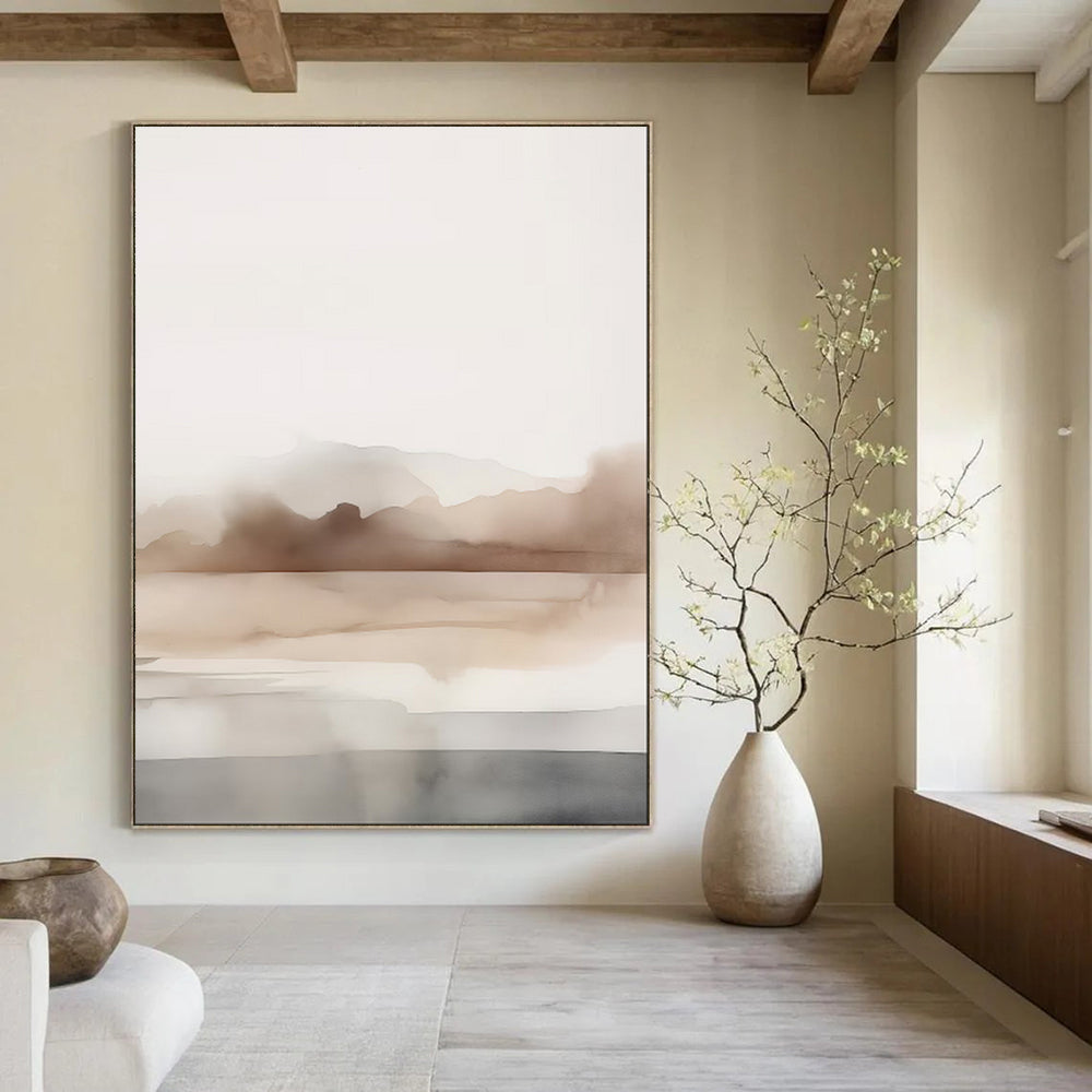“Subtle Brown - Gray Watercolor Landscape” - Watercolor Painting On Canvas PT2061
