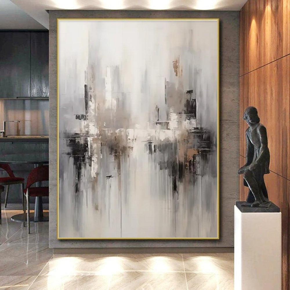 Grey & Beige Abstract Cityscape Painting On Canvas PS0830