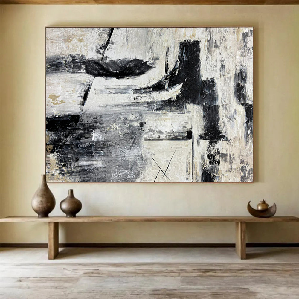 “Black - and - White Textures & Abstract Forms” - Minimalist Abstract - Painting On Canvas PT1692