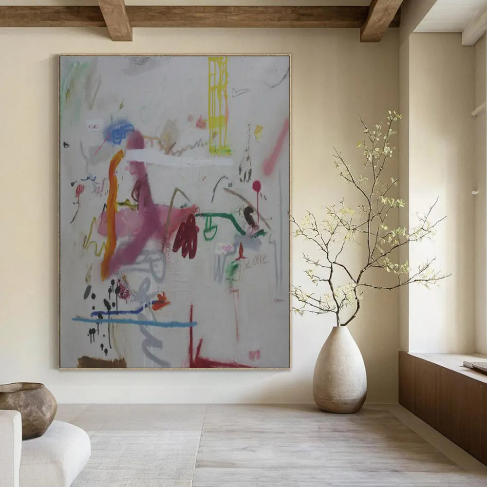 Colorful, Layered Marks "Mixed Media Melody" Abstract Painting On Canvas PS1409