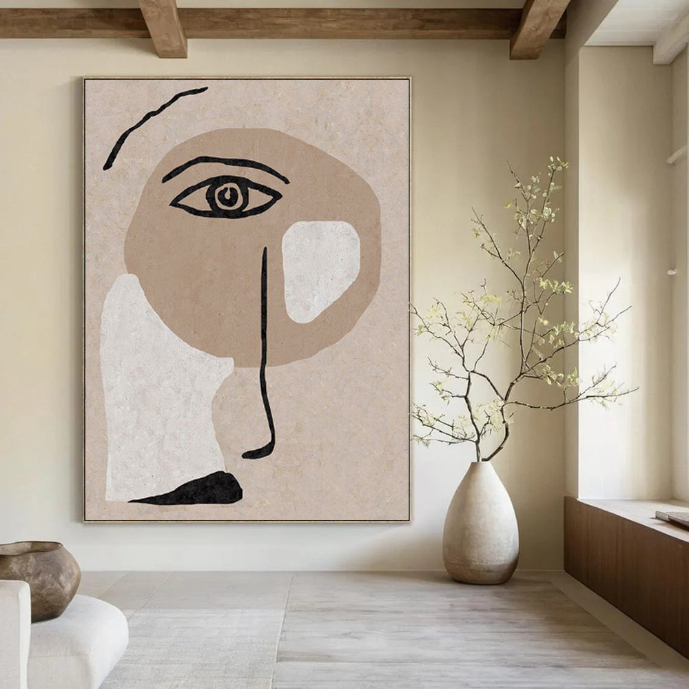 Beige, Brown, White and Black with Abstract Facial Features "Subtle Visage" Abstract Painting On Canvas PS1144