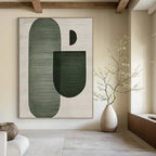 “Green - Grey Geometric Shapes” - Abstract Composition Painting On Canvas PT1132