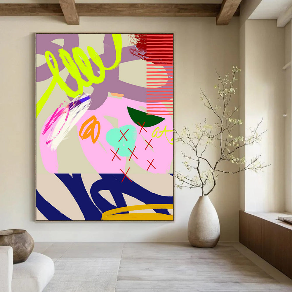 “Neon and Pastel Abstract Doodles” - Contemporary Doodle - Art Painting On Canvas PT1842