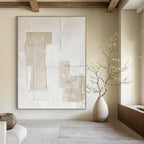 Beige, White with Textured Blocks "Textured Simplicity" Abstract Painting On Canvas PS1293