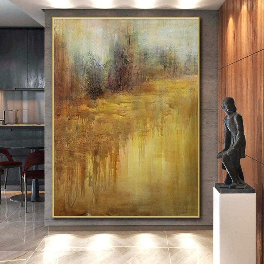 Warm Yellow - Brown Landscape, "Autumn Haze" – Abstract Landscape Painting On Canvas PS0894