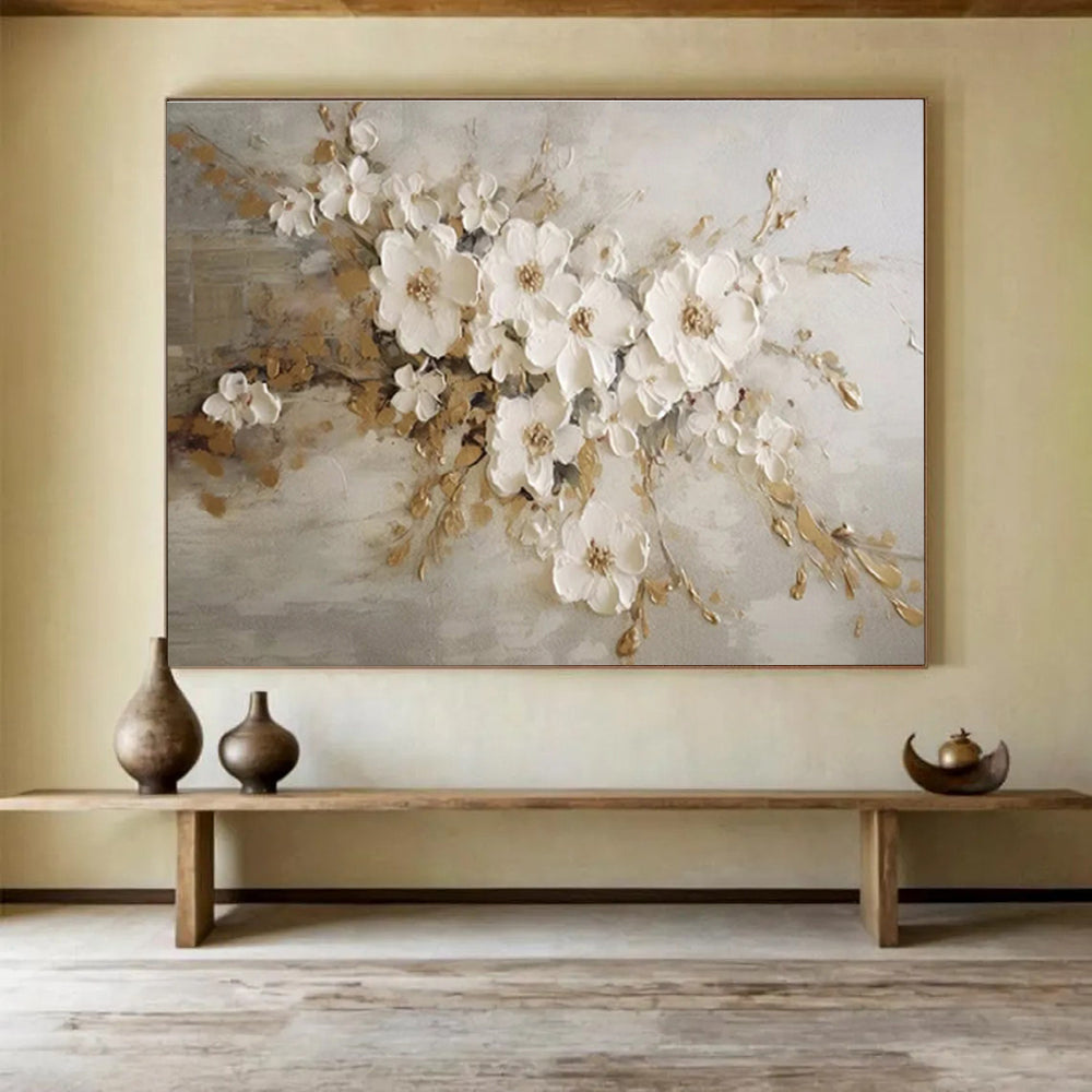 “Textured White Floral Bouquet” Floral Painting On Canvas DKS250