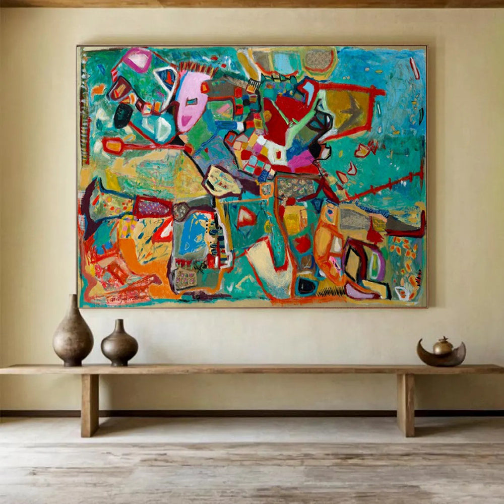 “Colorful Abstract Shapes” - Bright Hues “Joyful Chaos” Painting On Canvas PT1657
