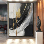 “Black - White - Gold Abstract” - Opulent Abstract Painting On Canvas PS0085