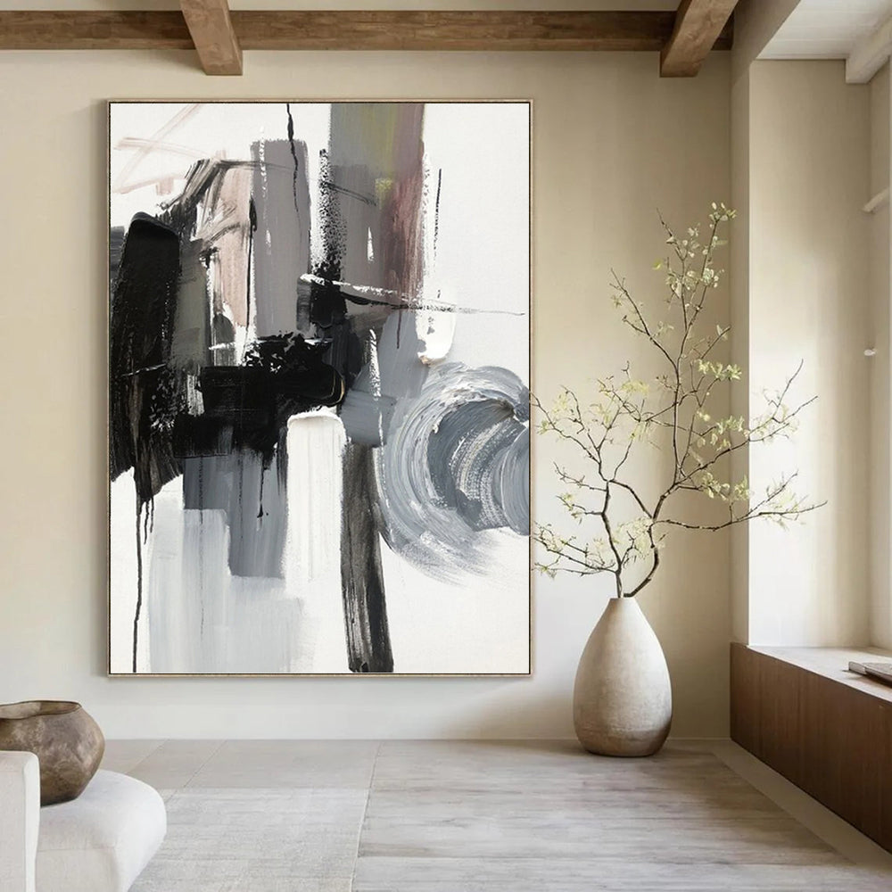 “Grey - Black Abstract Forms” - Minimalist Abstract Painting On Canvas PT1271