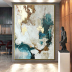 “Gold - Accented Abstract with Teal and Neutrals” - Modern Abstract Painting On Canvas PS0258