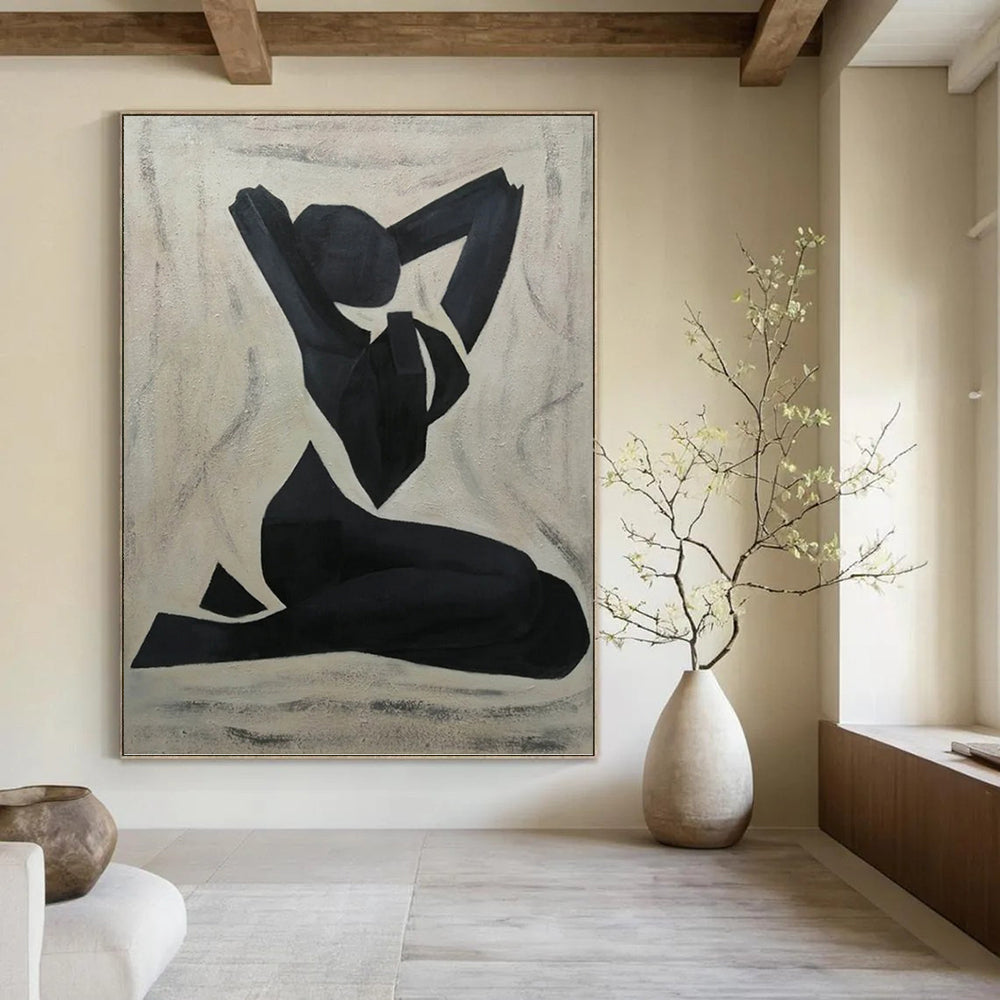 “Black and White Figure Silhouette” - Abstract, Expressive - Styled Painting On Canvas PT1565