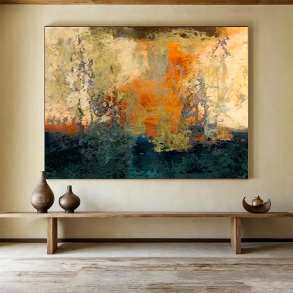 Mixed - Tone Abstract Horizon - Layered Landscape Painting On Canvas DKS378