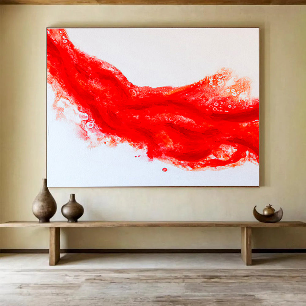 “Vibrant Red Abstract Flow” - Abstract Painting On Canvas DKS568